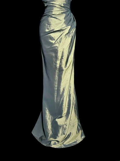 Robe de bal longue sirène sexy vert sauge à épaules dénudées avec manches, robes de soirée pour femmes MP581