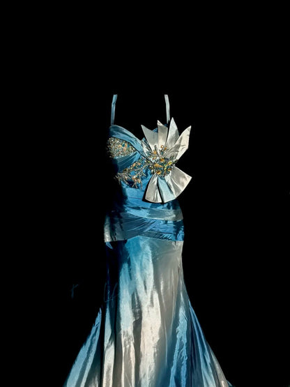 Robes de bal longues sirène glamour à bretelles dégradées bleu blanc avec perles pour femmes robes de soirée MP583