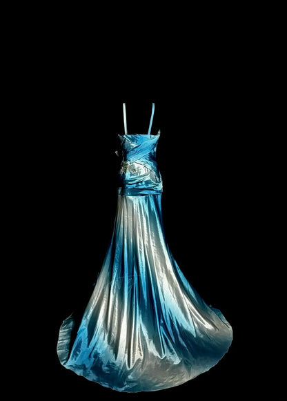 Robes de bal longues sirène glamour à bretelles dégradées bleu blanc avec perles pour femmes robes de soirée MP583