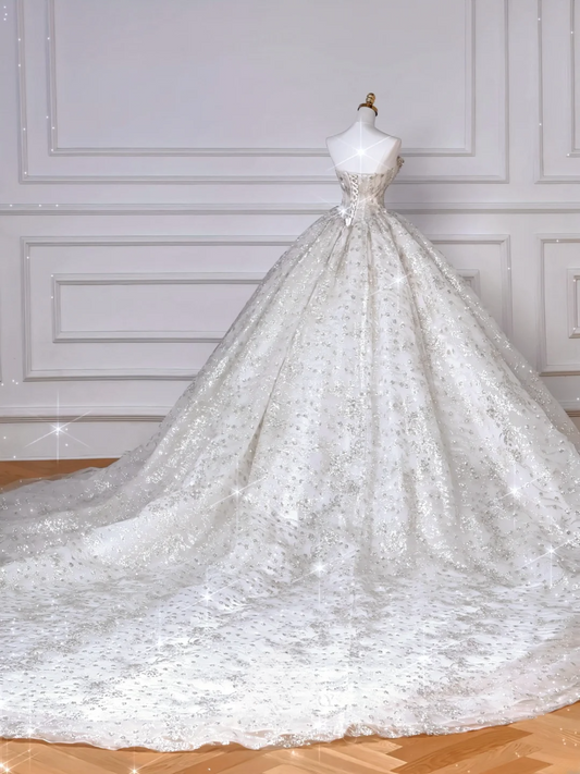 Timeless Ball Gown Sweetheart With Flowers Beaded Crystals Bodice Sweep Train Princess Bridal Gowns Wedding Dresses MP036