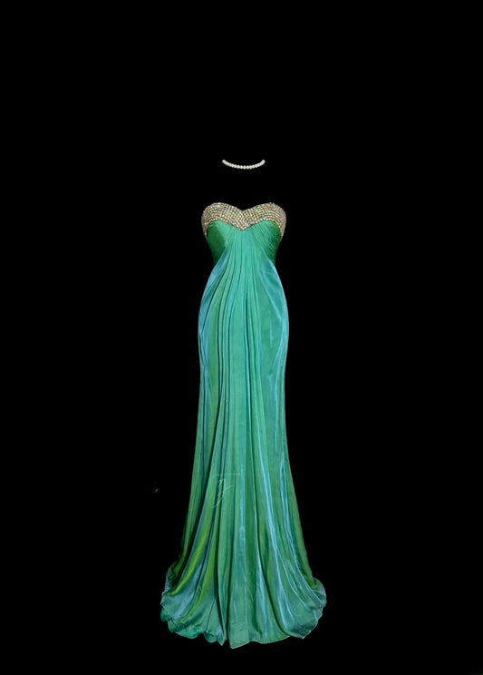 Luxuriöses Meerjungfrauen-Sweetheart-Kleid aus grünem Chiffon mit Perlen, langes Ballkleid Damen Partykleid MP584