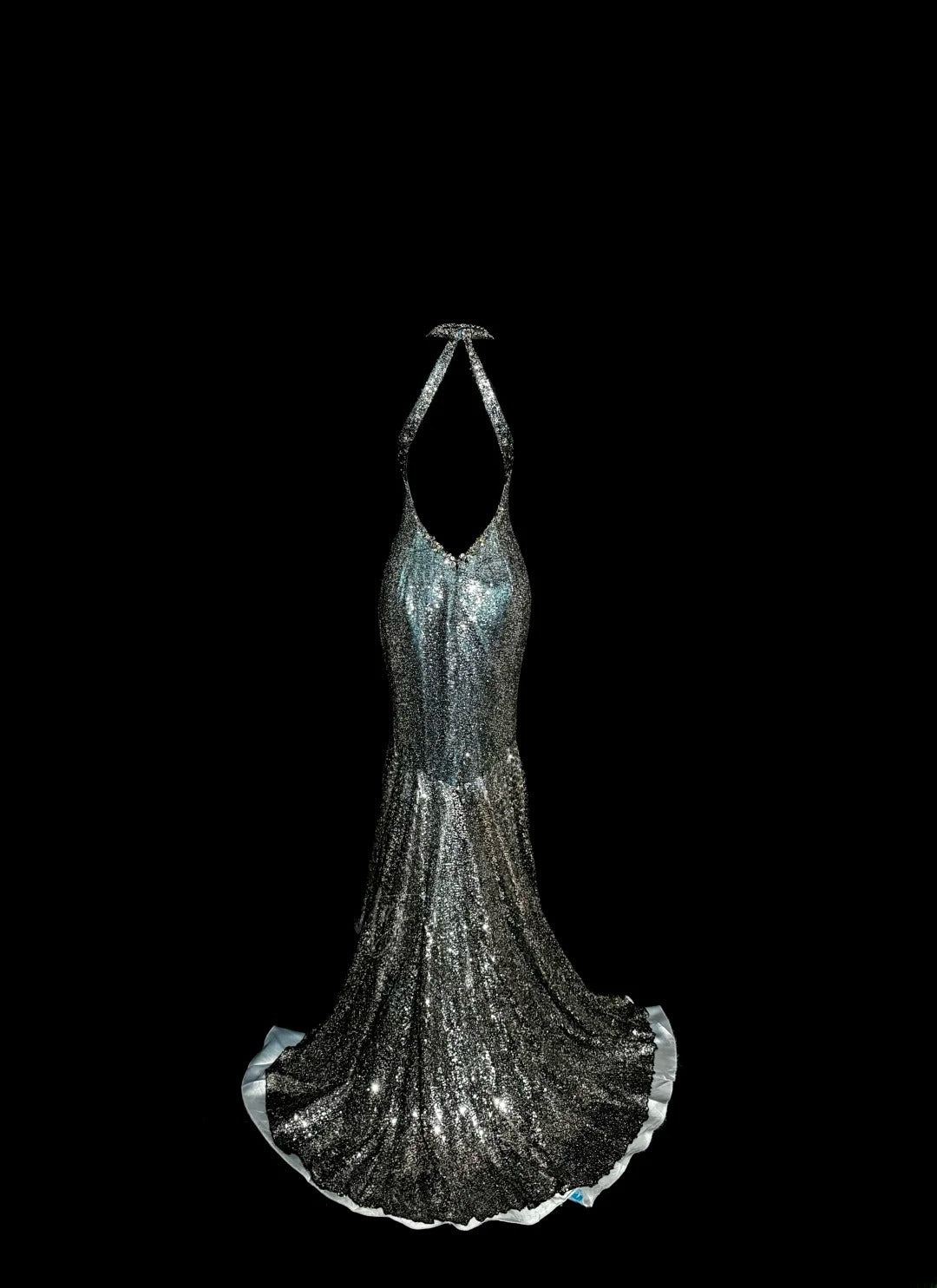 Exquisite Mermaid Halter Grey Sequin With Pleated Long Prom Dresses Women Party Gowns MP585