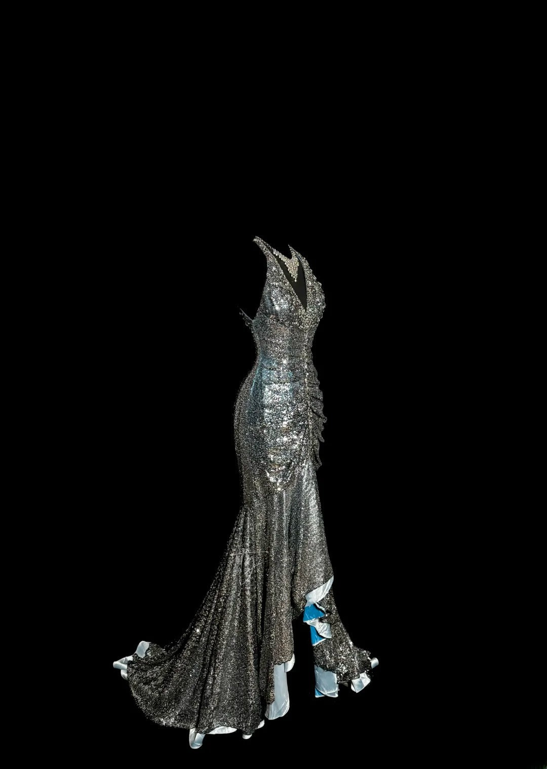 Exquisite Mermaid Halter Grey Sequin With Pleated Long Prom Dresses Women Party Gowns MP585