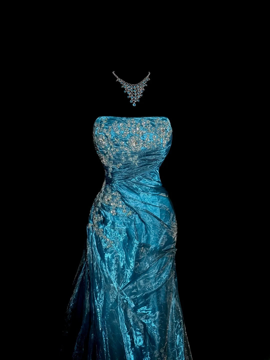 Superbes Robes de Bal Longues Sirène Bustier Bleues Appliquées pour Femmes Robes de Soirée MP586