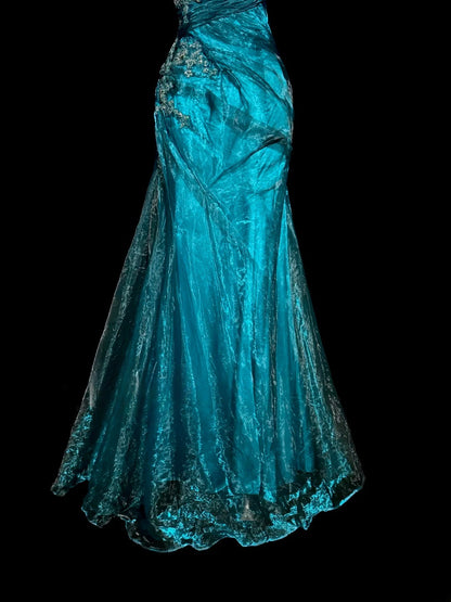 Superbes Robes de Bal Longues Sirène Bustier Bleues Appliquées pour Femmes Robes de Soirée MP586