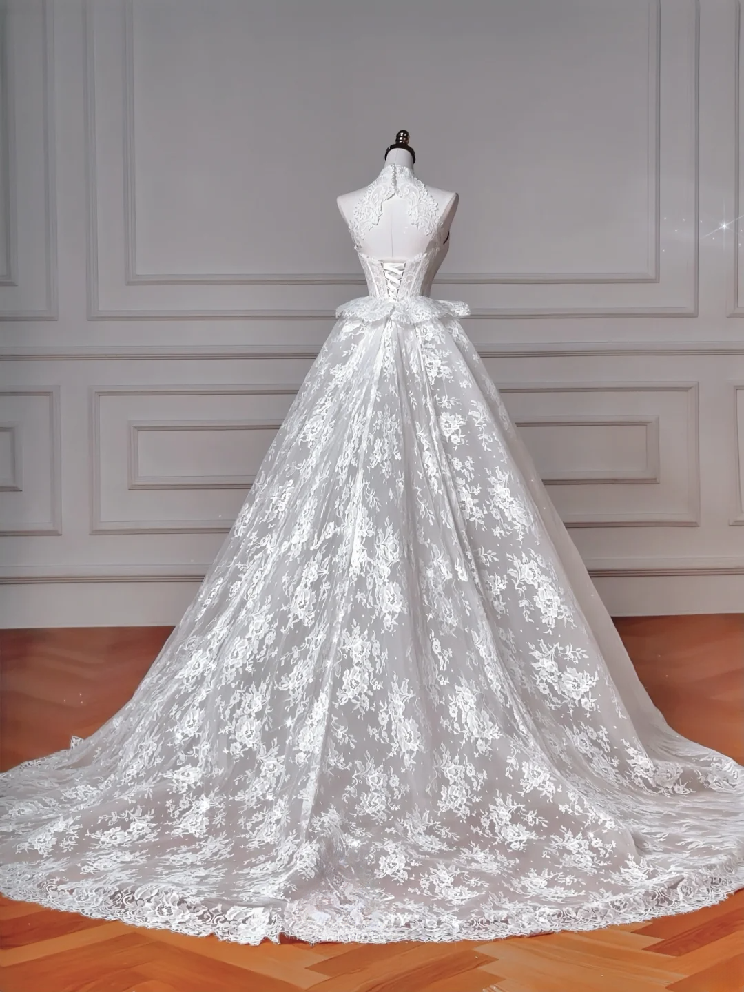 Wedding Dresses Fairytale Princesses Mermaid High Neck Lace White With Sleeves Sweep Train Bodice Bridal Gowns Wedding Dresses MP040