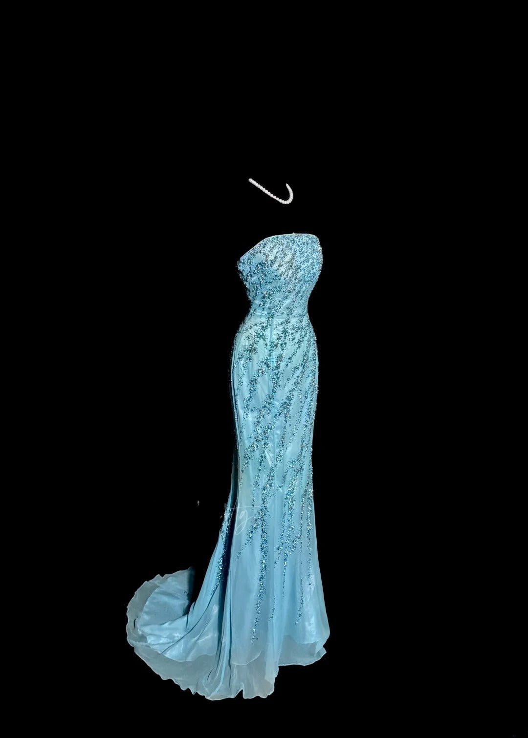 Atemberaubendes Meerjungfrauen-Trägerlos-Kleid in Blau mit Perlenstickerei, langes Ballkleid, Partykleid für Damen MP587