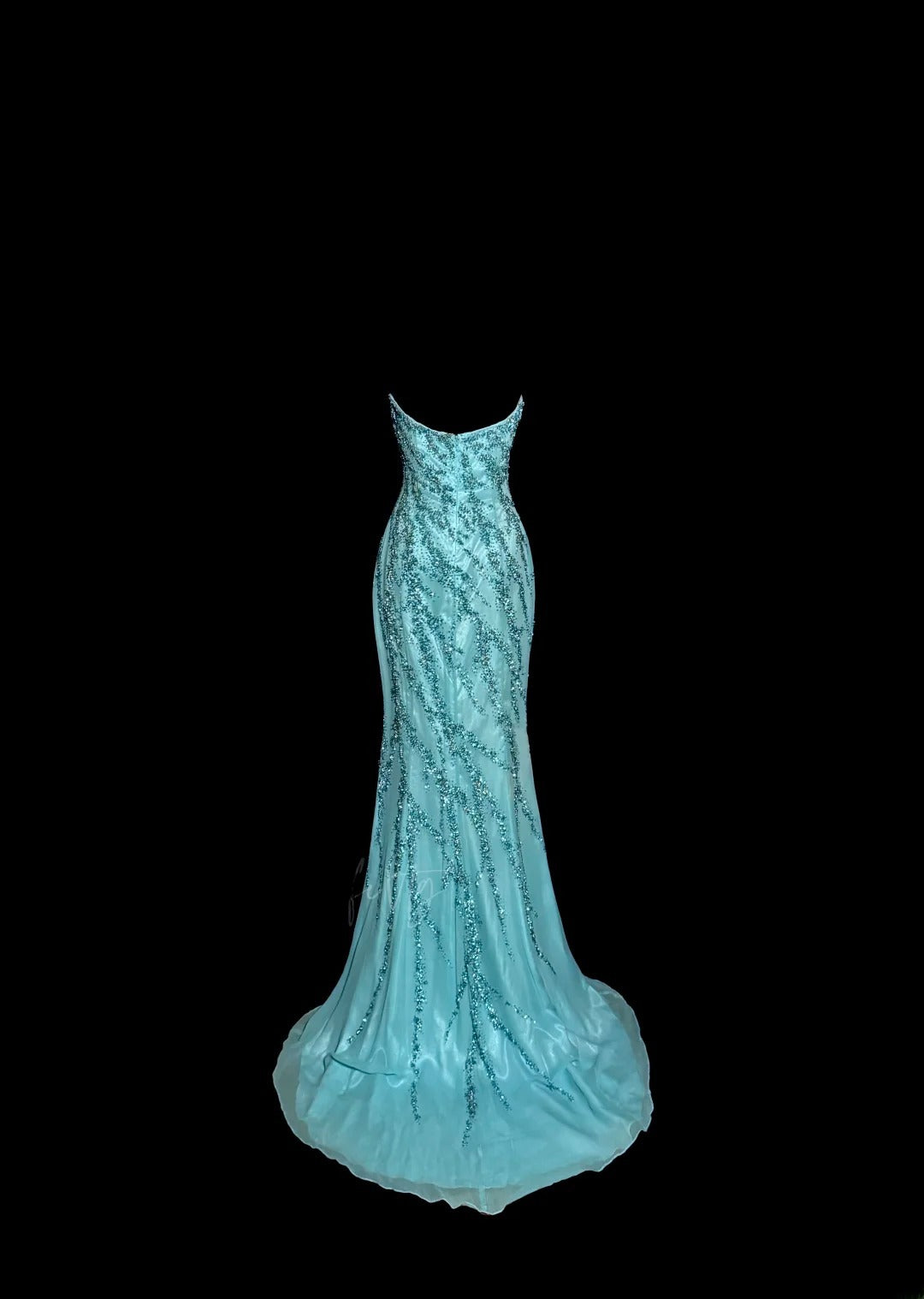 Atemberaubendes Meerjungfrauen-Trägerlos-Kleid in Blau mit Perlenstickerei, langes Ballkleid, Partykleid für Damen MP587