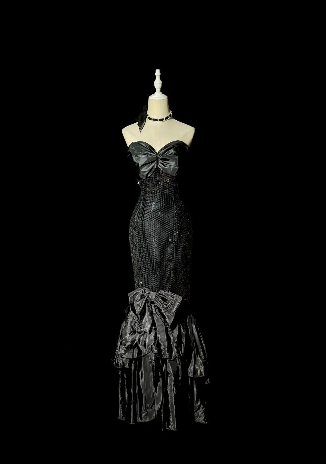 Stunning Mermaid Sweetheart Black With Bow-knot Long Prom Dresses Women Party Gowns MP588