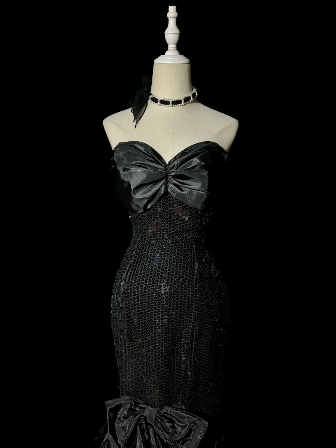 Stunning Mermaid Sweetheart Black With Bow-knot Long Prom Dresses Women Party Gowns MP588