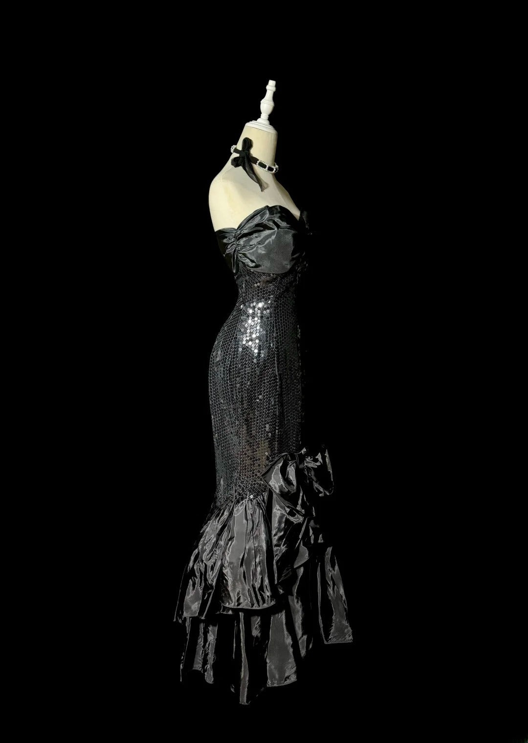 Stunning Mermaid Sweetheart Black With Bow-knot Long Prom Dresses Women Party Gowns MP588