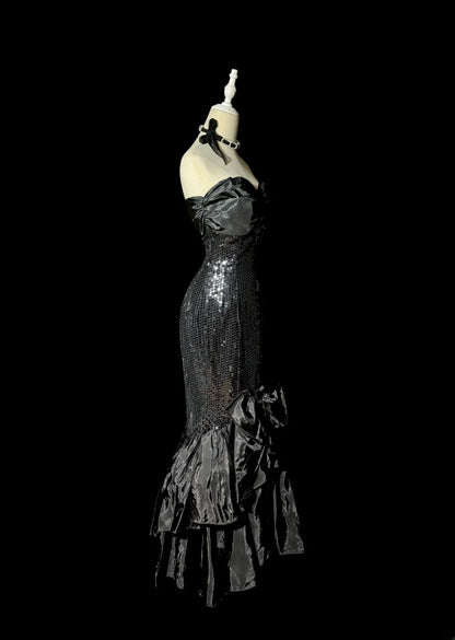 Stunning Mermaid Sweetheart Black With Bow-knot Long Prom Dresses Women Party Gowns MP588
