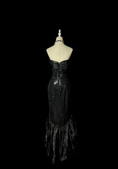Stunning Mermaid Sweetheart Black With Bow-knot Long Prom Dresses Women Party Gowns MP588