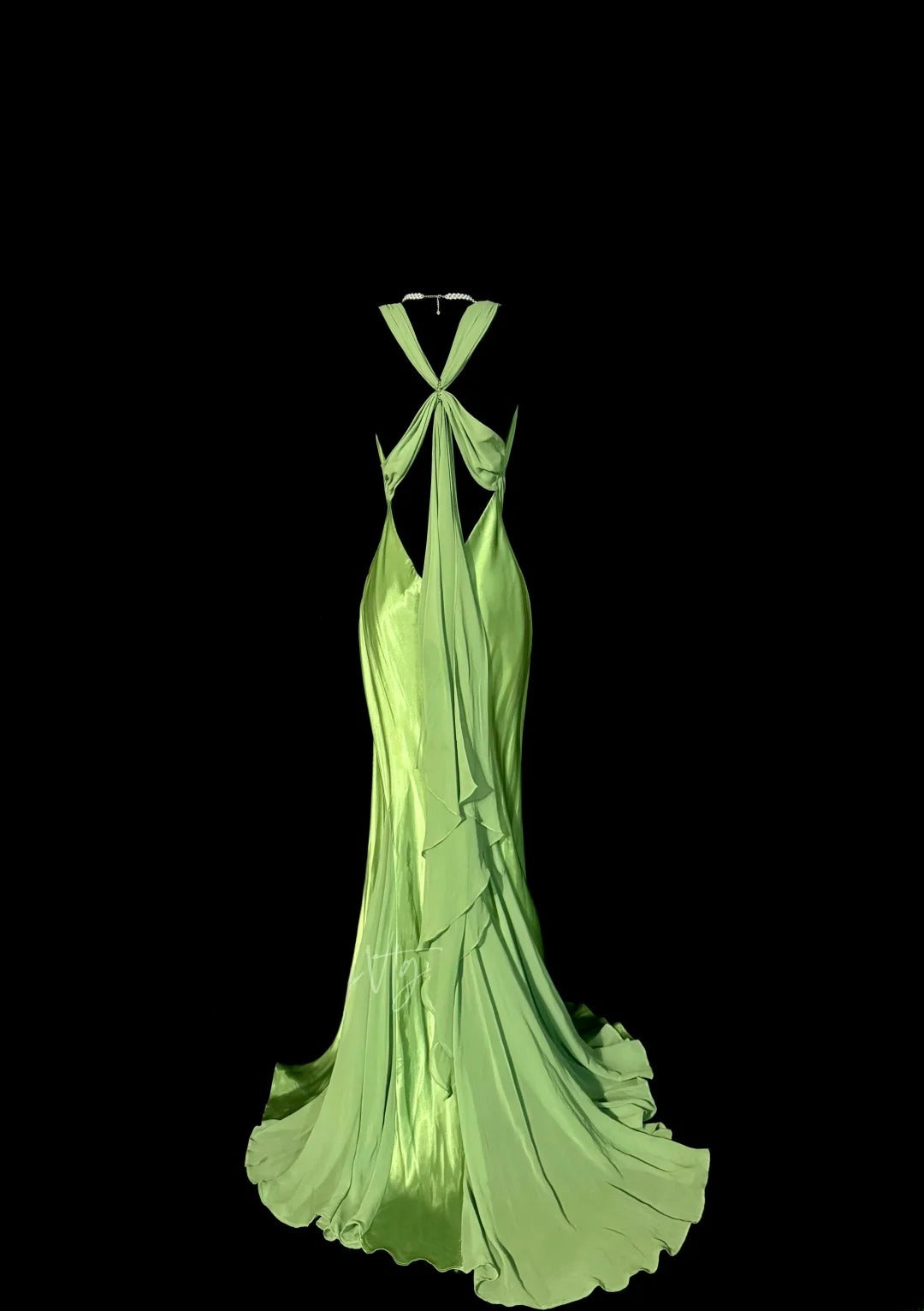 Atemberaubendes Meerjungfrauen-Abendkleid mit V-Ausschnitt, grünem Satin, rückenfrei mit Rüschen, langes Ballkleid, Abendkleider MP592