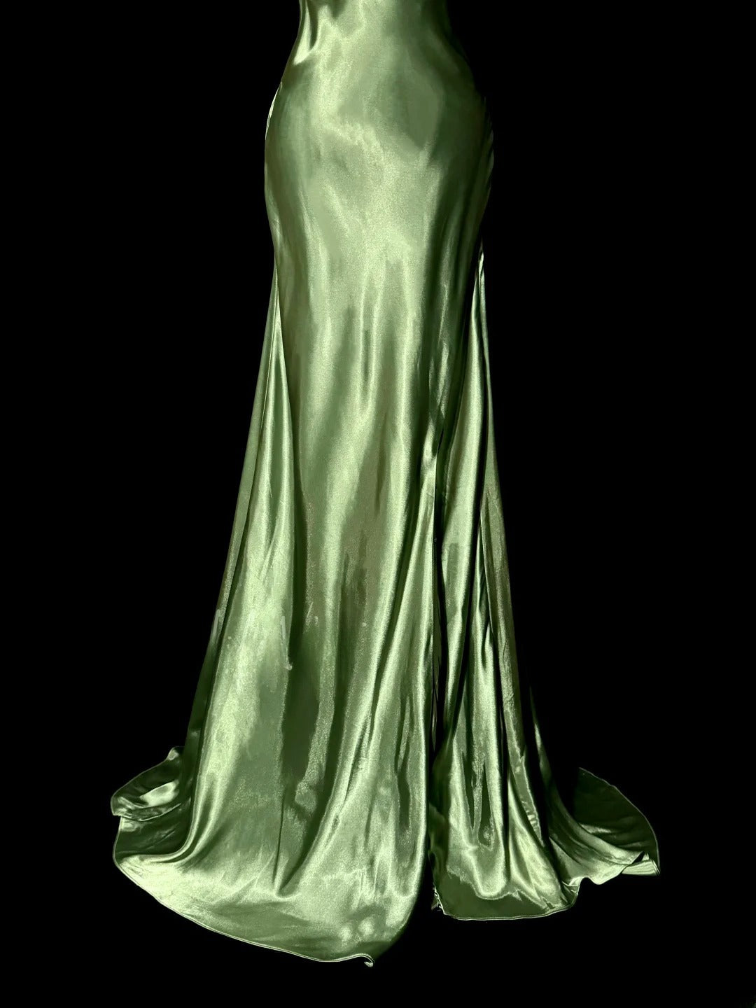 Stunning Mermaid Halter Light Forest Green Satin Backless With Ruffles Long Prom Dresses Formal Gowns MP594