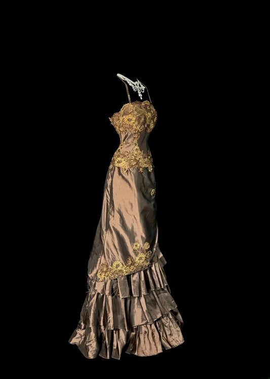 Stunning Mermaid Spaghetti Strap Brown With Applique Sleeveless Long Prom Dresses MP597