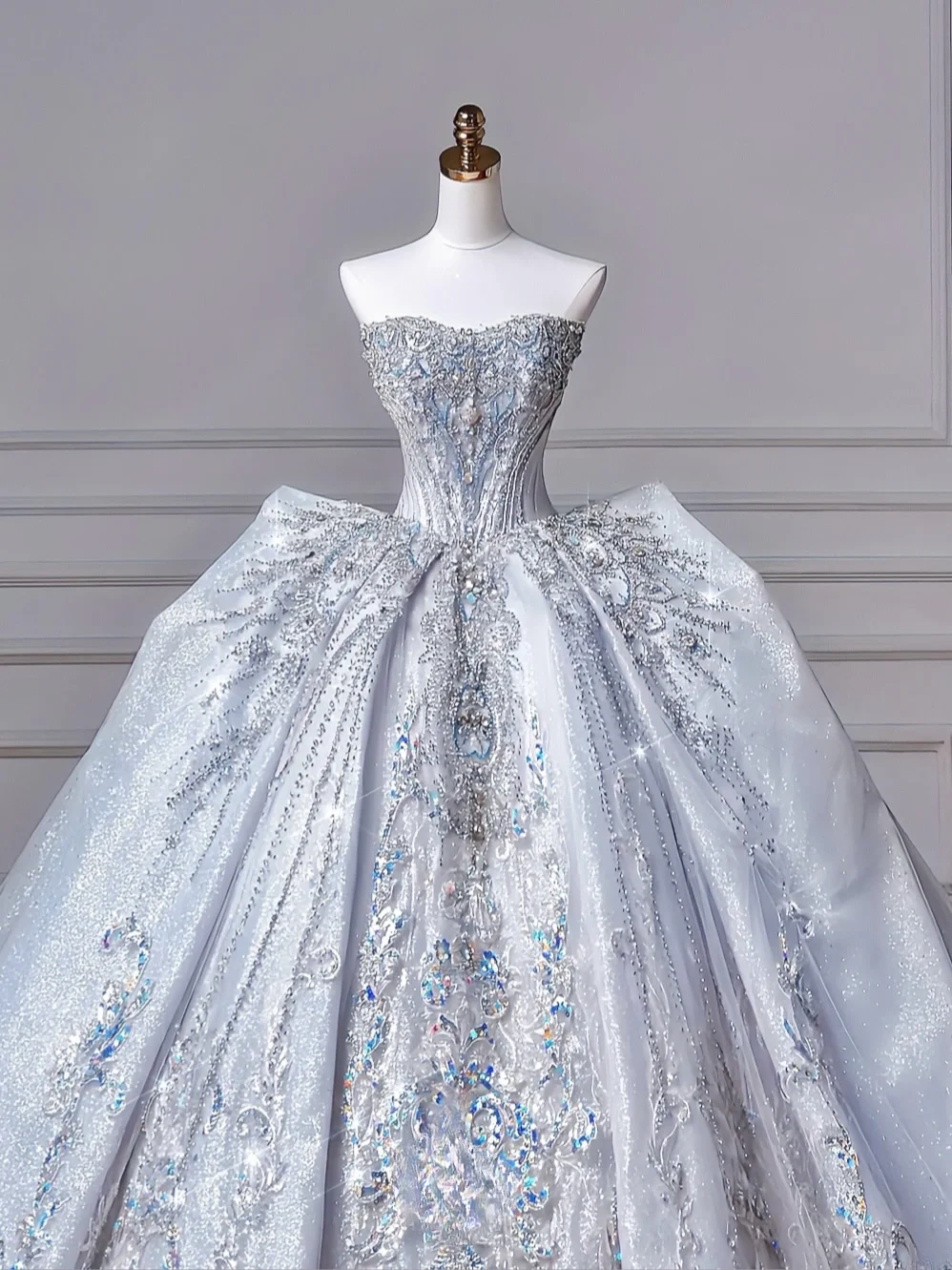 Prinzessin Ballkleid Herzförmiger Ausschnitt Pailletten Glitzer Hellblau Mit Kristallen Perlenbesetztes Oberteil Applikationen Prinzessin Brautkleider Hochzeitskleider MP050