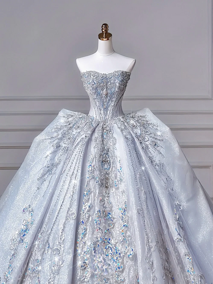 Prinzessin Ballkleid Herzförmiger Ausschnitt Pailletten Glitzer Hellblau Mit Kristallen Perlenbesetztes Oberteil Applikationen Prinzessin Brautkleider Hochzeitskleider MP050