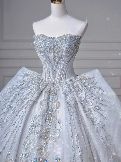 Prinzessin Ballkleid Herzförmiger Ausschnitt Pailletten Glitzer Hellblau Mit Kristallen Perlenbesetztes Oberteil Applikationen Prinzessin Brautkleider Hochzeitskleider MP050