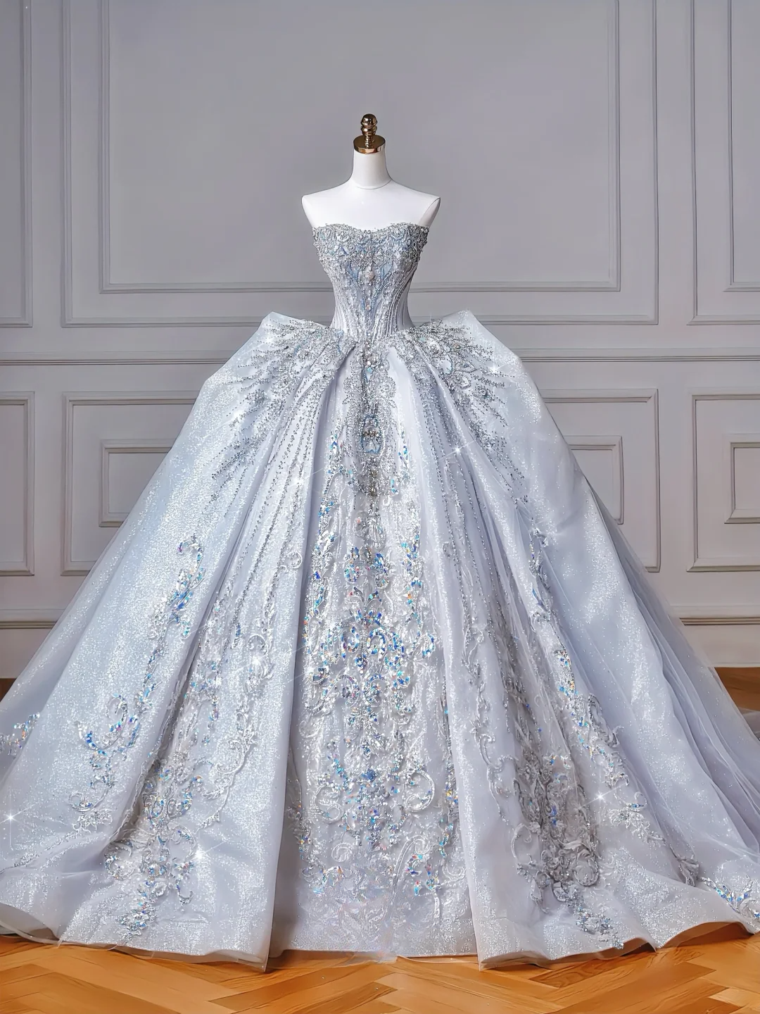 Prinzessin Ballkleid Herzförmiger Ausschnitt Pailletten Glitzer Hellblau Mit Kristallen Perlenbesetztes Oberteil Applikationen Prinzessin Brautkleider Hochzeitskleider MP050