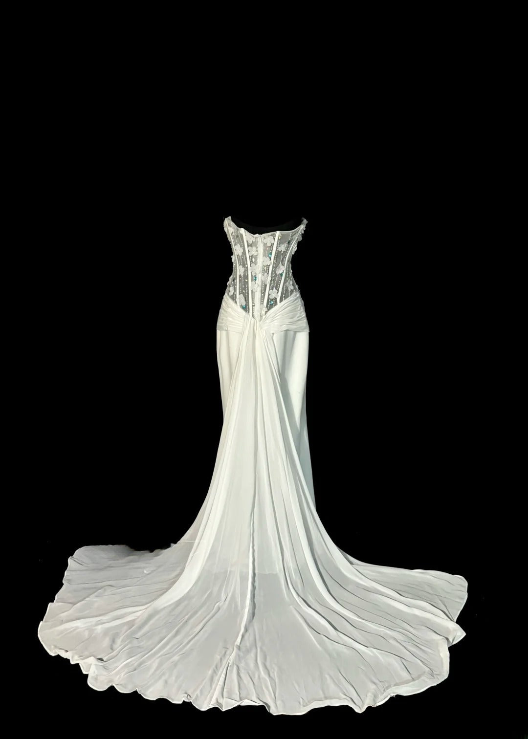 Gorgeous Mermaid Sweetheart White Chiffon With Silver Beads Flowers Sleeveless Long Prom Dresses MP600