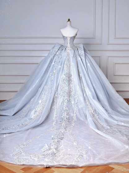 Prinzessin Ballkleid Herzförmiger Ausschnitt Pailletten Glitzer Hellblau Mit Kristallen Perlenbesetztes Oberteil Applikationen Prinzessin Brautkleider Hochzeitskleider MP050