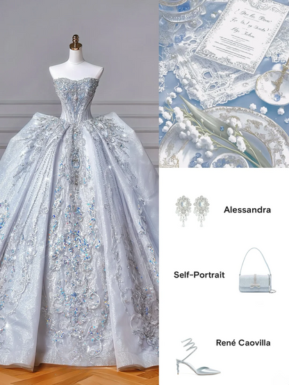 Prinzessin Ballkleid Herzförmiger Ausschnitt Pailletten Glitzer Hellblau Mit Kristallen Perlenbesetztes Oberteil Applikationen Prinzessin Brautkleider Hochzeitskleider MP050