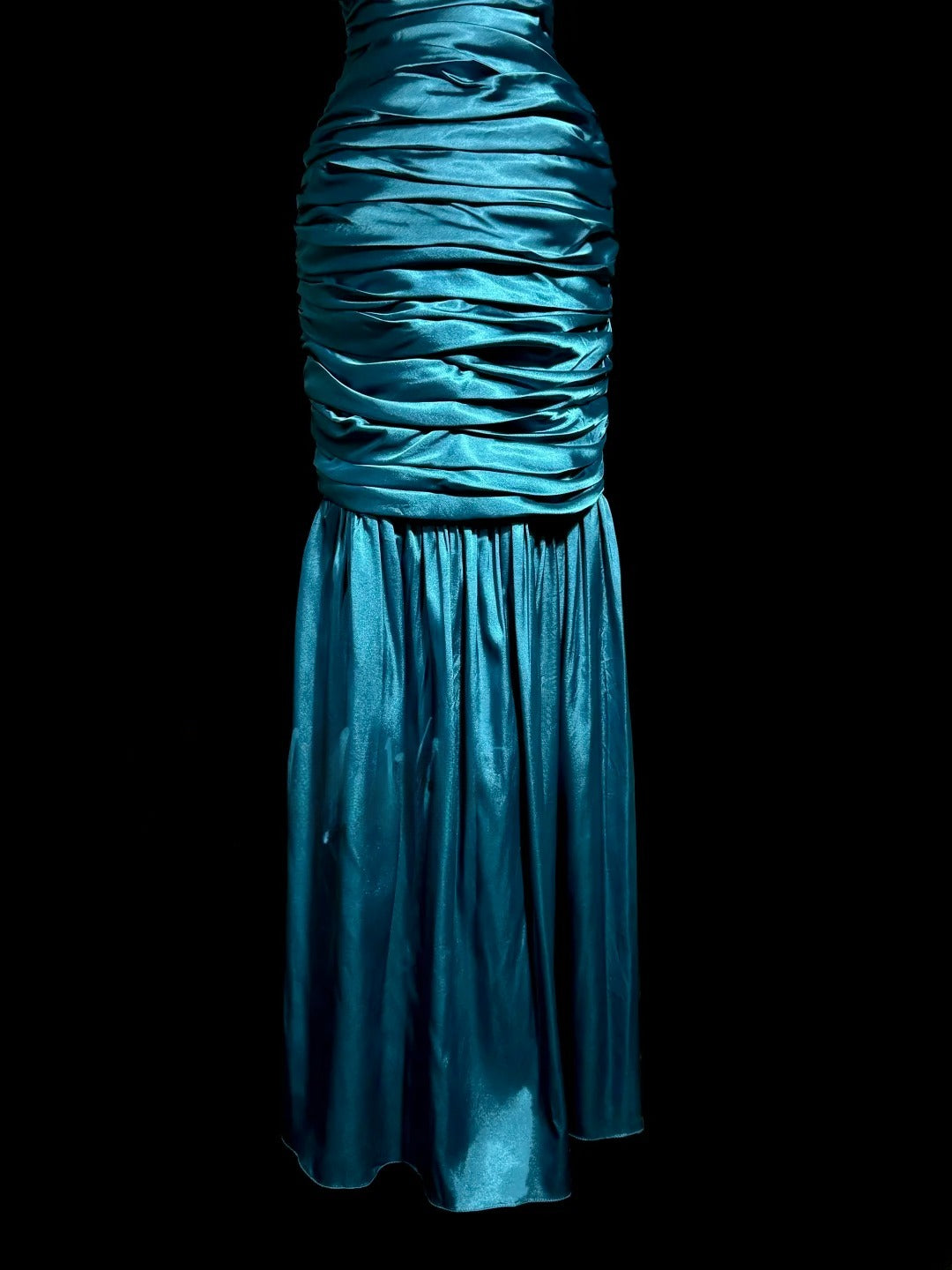 Classy Mermaid Strapless Blue Satin With Pleated Sleeveless Floor Length Prom Dresses MP637