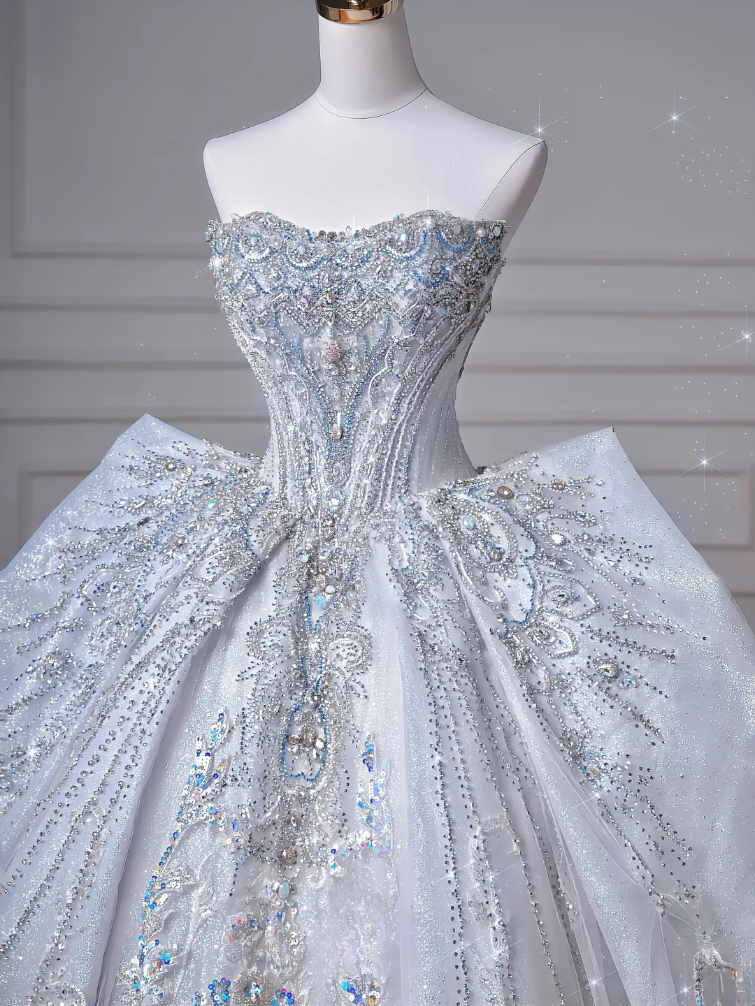 Prinzessin Ballkleid Herzförmiger Ausschnitt Pailletten Glitzer Hellblau Mit Kristallen Perlenbesetztes Oberteil Applikationen Prinzessin Brautkleider Hochzeitskleider MP050
