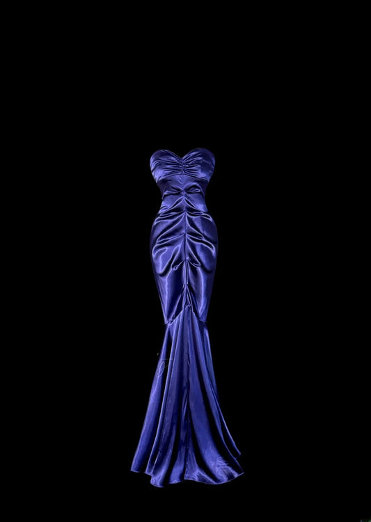 Classy Mermaid Sweetheart Purple Satin With Pleated Sleeveless Floor Length Prom Dresses MP638