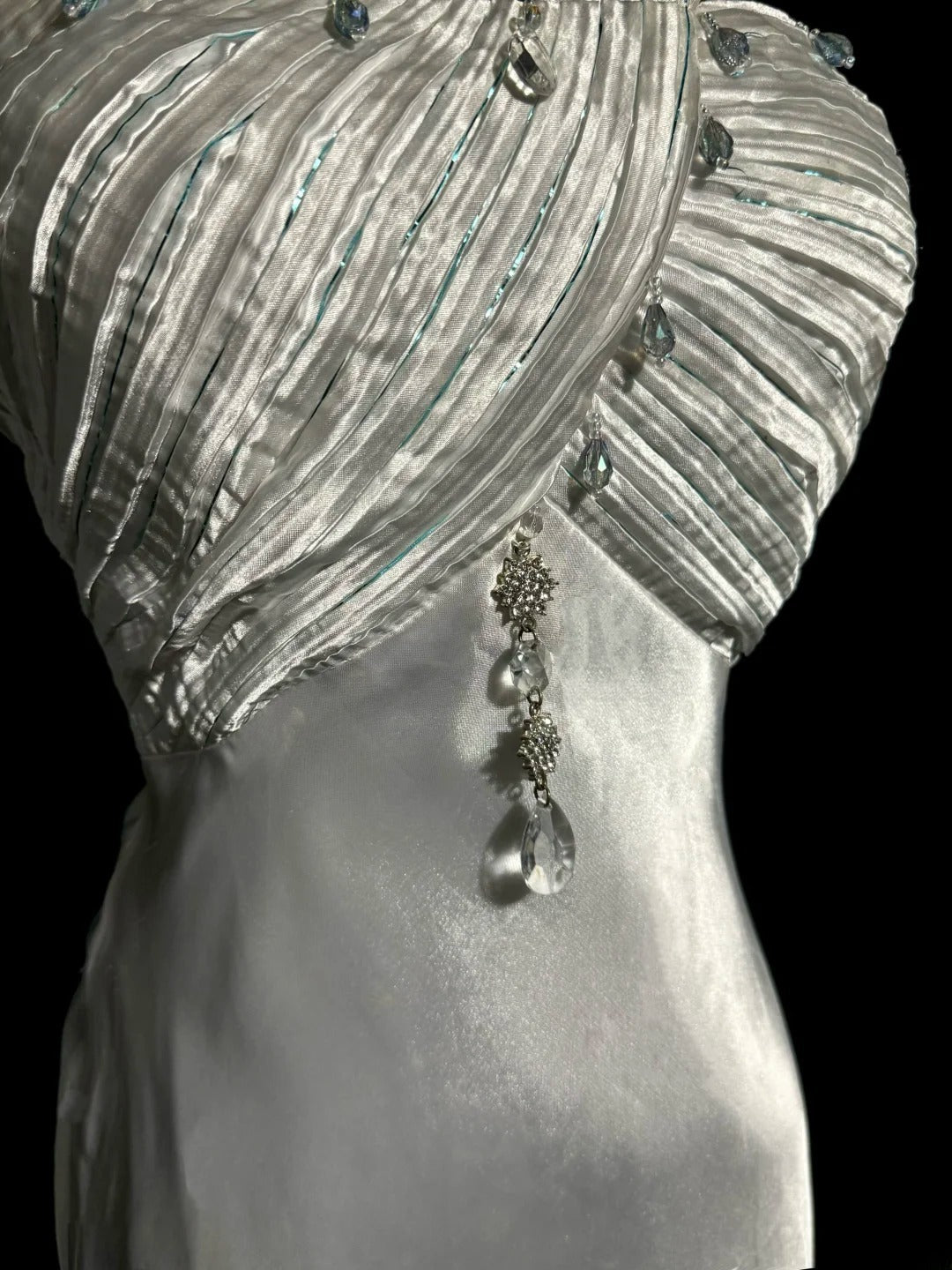 Elegantes Meerjungfrauenkleid mit einer Schulter, Silber, mit Perlenbesatz, ärmellos, bodenlang, für den Abschlussball, MP640