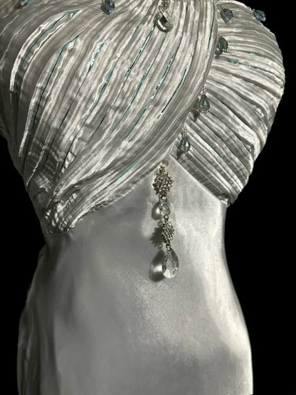Elegantes Meerjungfrauenkleid mit einer Schulter, Silber, mit Perlenbesatz, ärmellos, bodenlang, für den Abschlussball, MP640