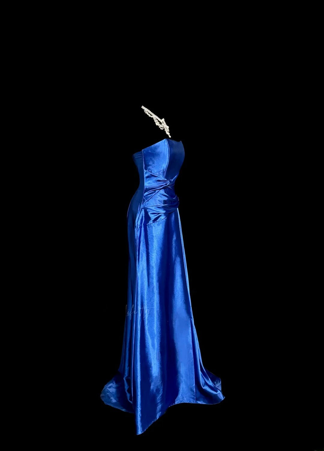 Elegantes Meerjungfrauen-Abendkleid Trägerlos Königsblau mit Falten Ärmellos Bodenlang MP641