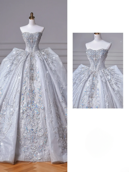 Prinzessin Ballkleid Herzförmiger Ausschnitt Pailletten Glitzer Hellblau Mit Kristallen Perlenbesetztes Oberteil Applikationen Prinzessin Brautkleider Hochzeitskleider MP050