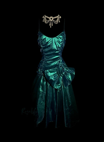 Glamorous Mermaid Spaghetti Strap Dark Green With Pleated Sleeveless Mid Length Prom Dresses MP643