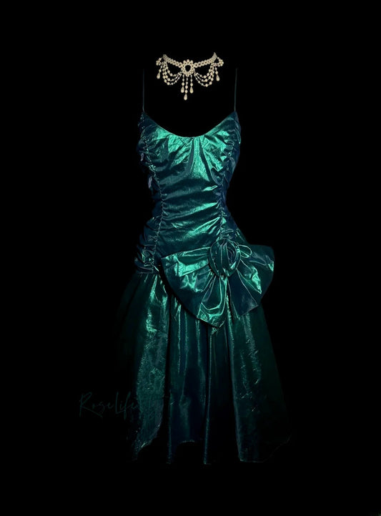 Glamorous Mermaid Spaghetti Strap Dark Green With Pleated Sleeveless Mid Length Prom Dresses MP643