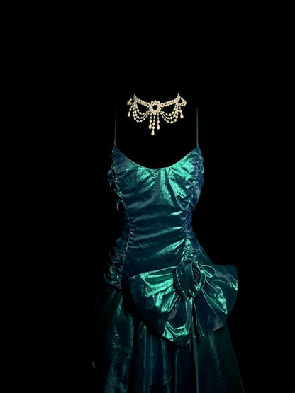 Glamorous Mermaid Spaghetti Strap Dark Green With Pleated Sleeveless Mid Length Prom Dresses MP643