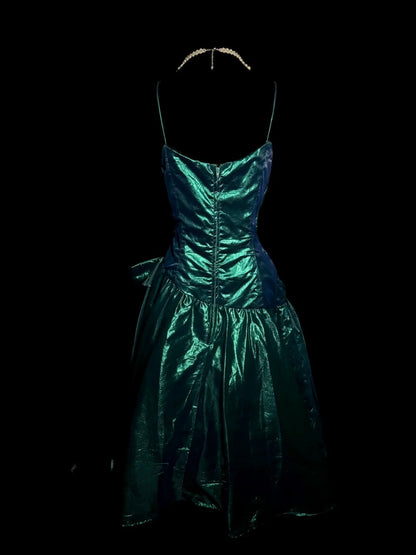 Glamorous Mermaid Spaghetti Strap Dark Green With Pleated Sleeveless Mid Length Prom Dresses MP643