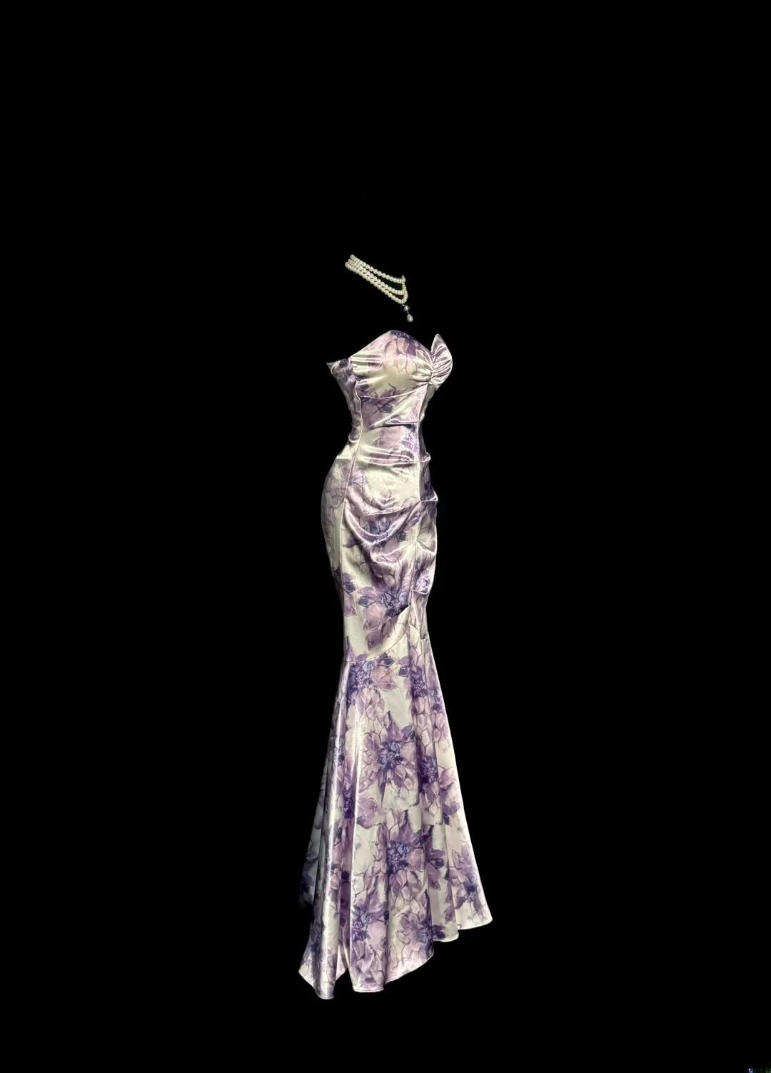 Élégante Robe de Bal Longue Sirène Coeur en Satin Fleuri Plissé Sans Manches MP644