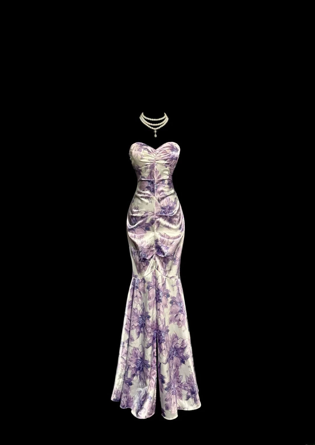 Élégante Robe de Bal Longue Sirène Coeur en Satin Fleuri Plissé Sans Manches MP644