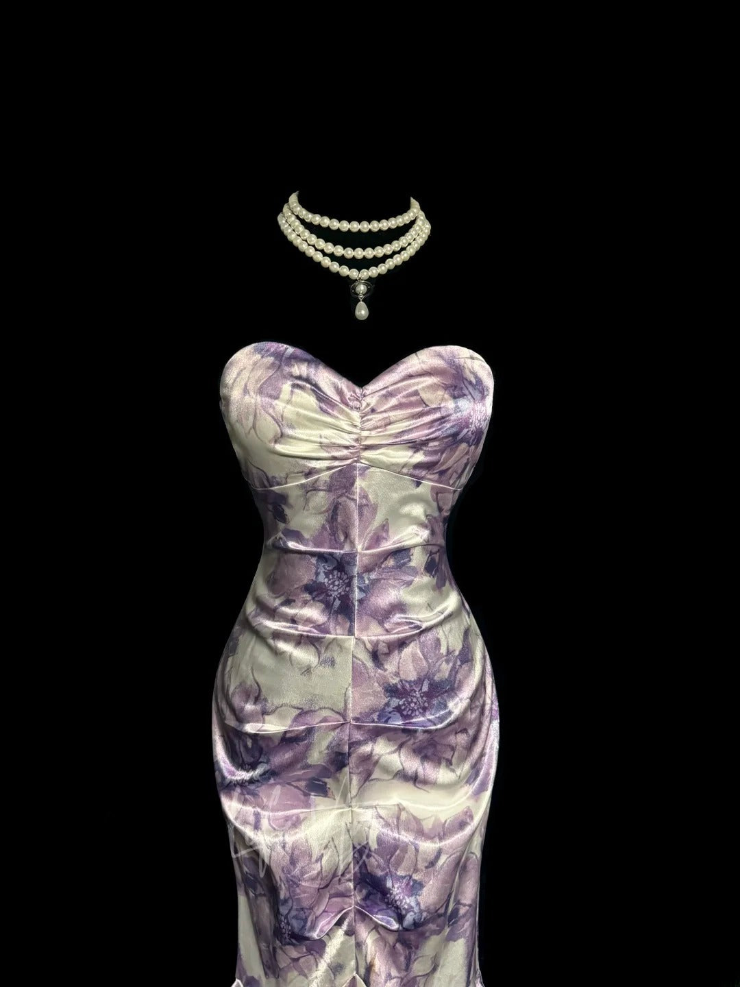 Élégante Robe de Bal Longue Sirène Coeur en Satin Fleuri Plissé Sans Manches MP644