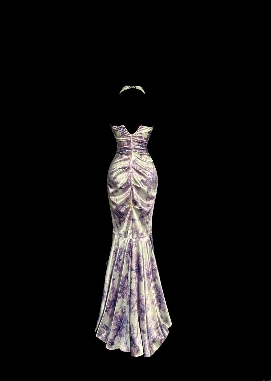 Élégante Robe de Bal Longue Sirène Coeur en Satin Fleuri Plissé Sans Manches MP644