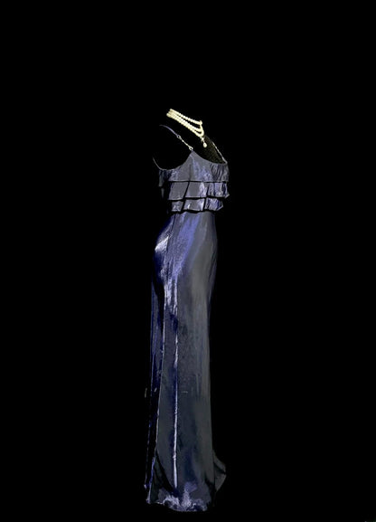 Classy Mermaid Spaghetti Strap Navy Blue With Pleated Sleeveless Floor Length Prom Dresses MP645