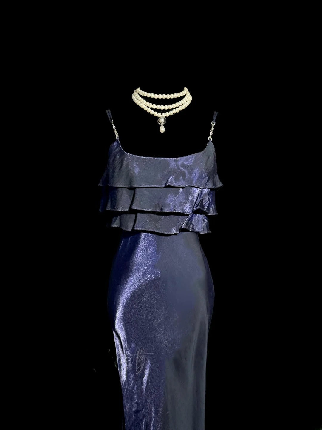 Classy Mermaid Spaghetti Strap Navy Blue With Pleated Sleeveless Floor Length Prom Dresses MP645