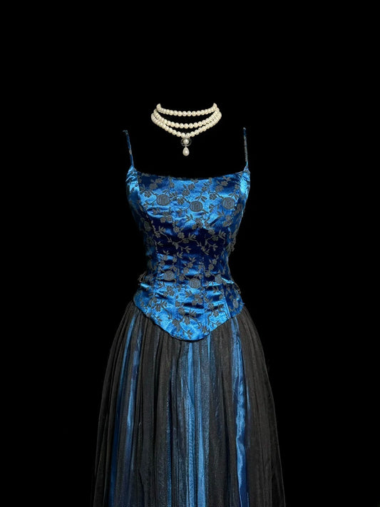 Classy A Line Spaghetti Strap Royal Blue With Embroidery Sleeveless Floor Length Prom Dresses MP646