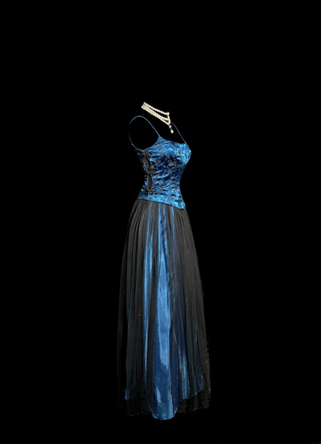 Élégante Robe de Bal Longue Bleu Royal Coupe Droite à Fines Bretelles Brodée Sans Manches MP646
