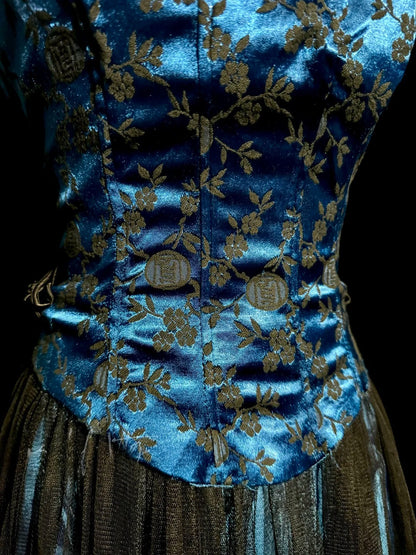Élégante Robe de Bal Longue Bleu Royal Coupe Droite à Fines Bretelles Brodée Sans Manches MP646