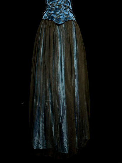 Élégante Robe de Bal Longue Bleu Royal Coupe Droite à Fines Bretelles Brodée Sans Manches MP646