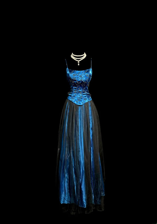 Classy A Line Spaghetti Strap Royal Blue With Embroidery Sleeveless Floor Length Prom Dresses MP646