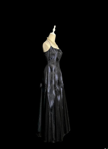 Classy Mermaid Spaghetti Strap Black With Embroidery Cape Floor Length Prom Dresses MP647